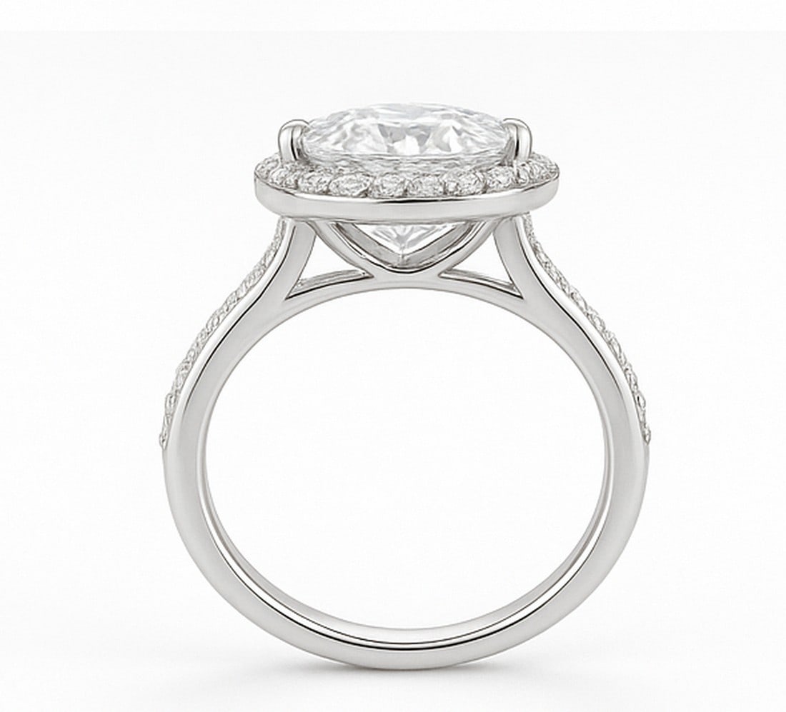 10 CT Oval-Cut lab-grown diamond Diamond Halo Engagement Ring in 14K White Gold - 3