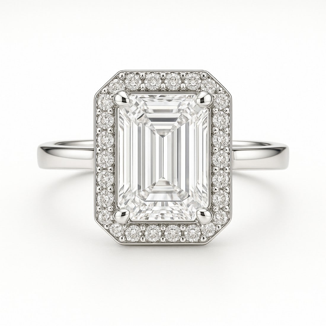 9 CT Emerald-Cut lab-grown diamond Diamond Halo Engagement Ring in 14K White Gold (1 of 2)
