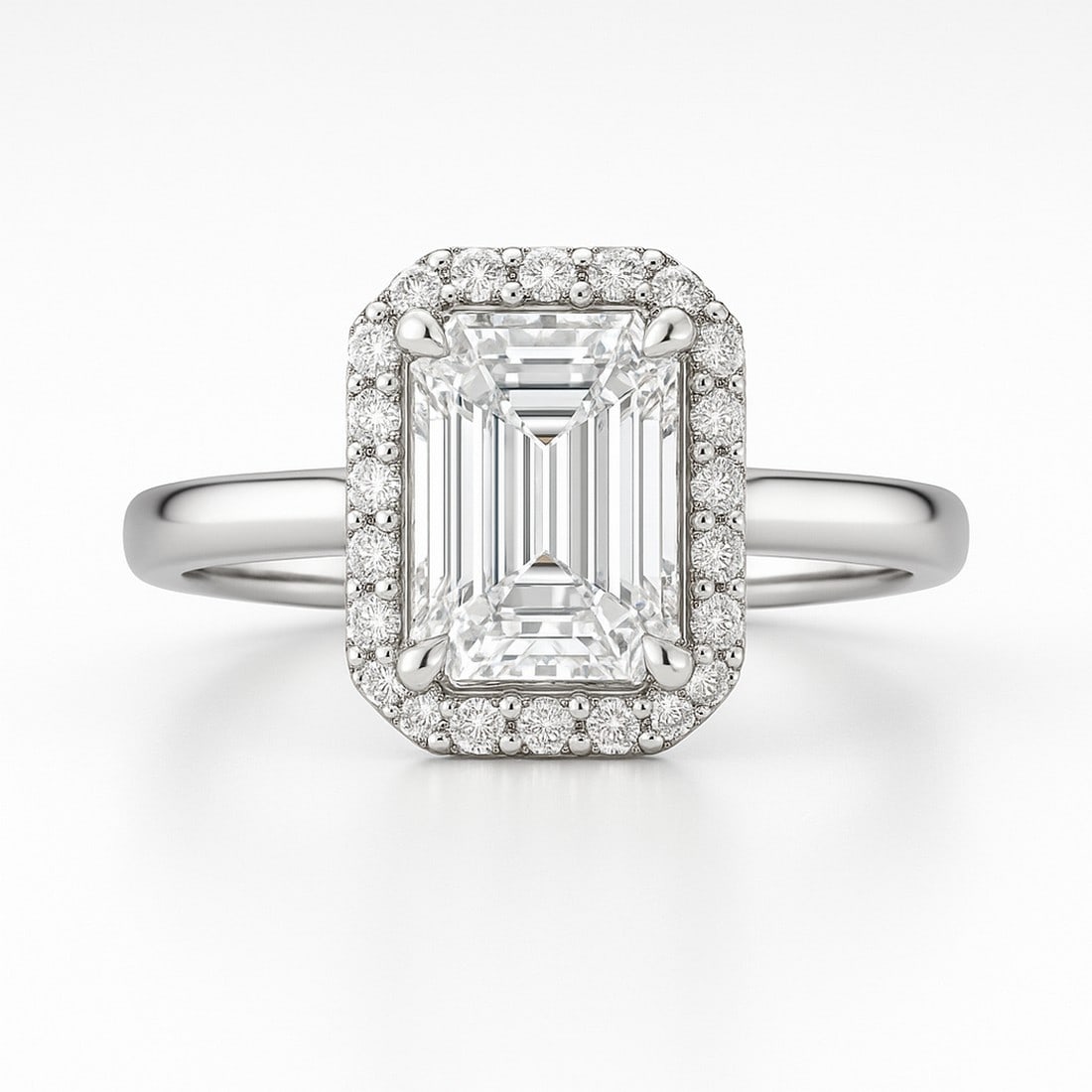 Lab-grown diamond 6.50 CT Emerald Cut Halo Engagement Ring – 14K White Gold (1 of 2)