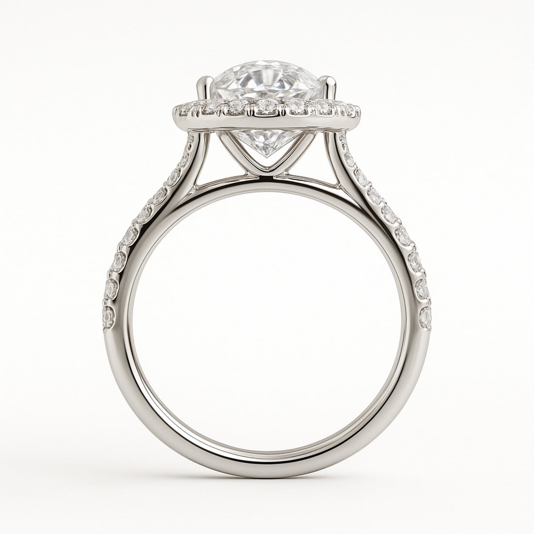 Lab-grown diamond 7 CT Oval Cut Halo Engagement Ring – 14K White Gold - 2