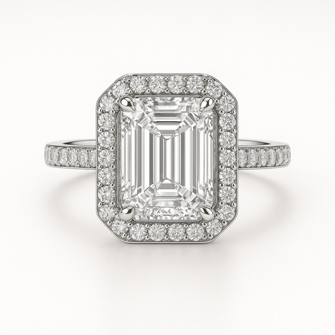 Lab-grown diamond 8 CT Emerald Cut Halo Engagement Ring – 14K White Gold (1 of 3)
