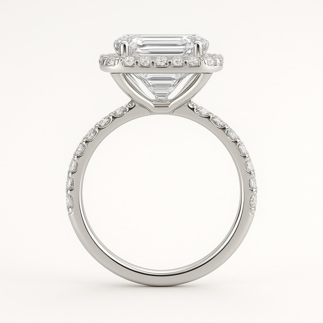Lab-grown diamond 8 CT Emerald Cut Halo Engagement Ring – 14K White Gold - 2