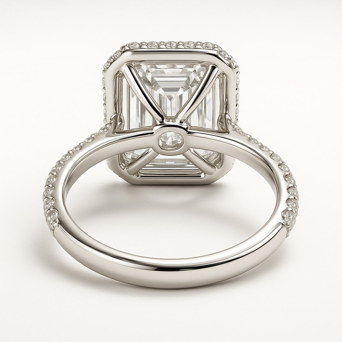 Lab-grown diamond 8 CT Emerald Cut Halo Engagement Ring – 14K White Gold - 3