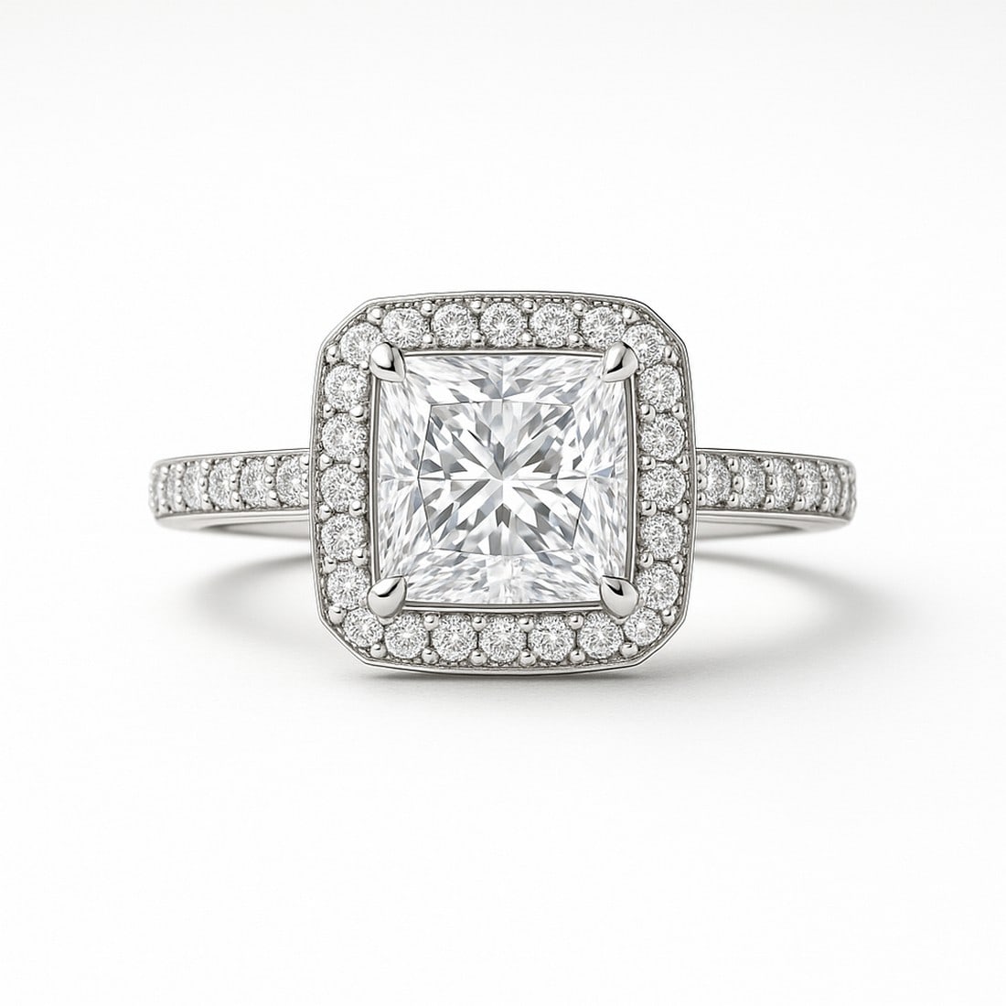 Lab-grown diamond 6.00 CT Princess Halo Diamond Ring: Title: lab-grown diamond 6.00 CT Princess Halo Diamond Ring Description: 6 CT Princess Halo lab-grown diamond Diamond, E–F Color, VVS1–VS1 Clarity Each lab-grown diamond diamond is