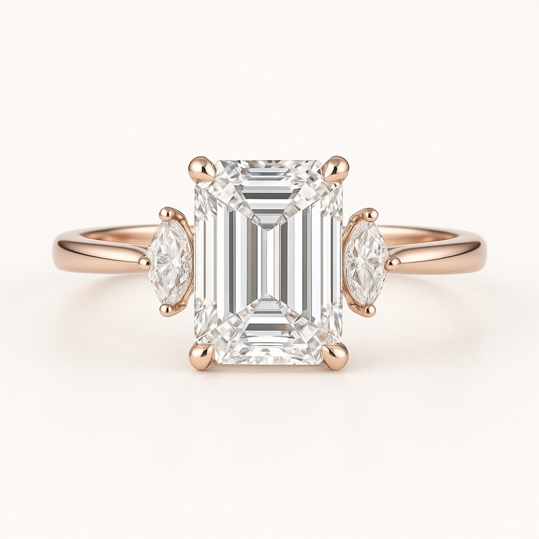 Lab-grown diamond 8.00 CT Emerald Three-Stone Rose Gold Ring - 2