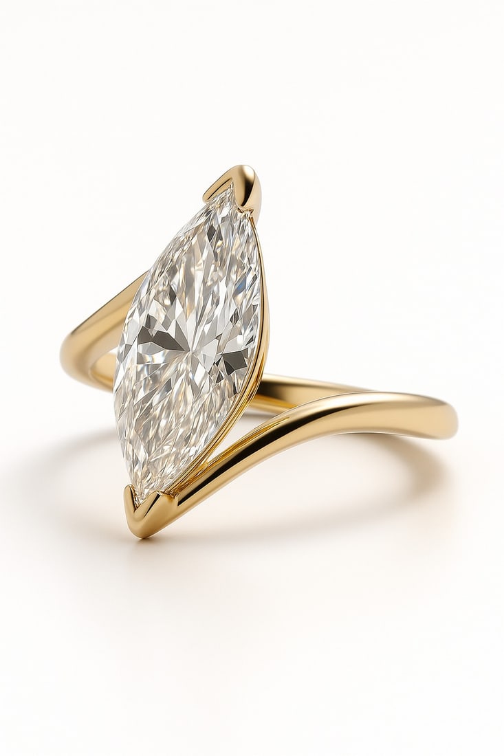 Lab-grown diamond 6.50 CT Marquise Solitaire Diamond Ring in 14K Yellow Gold - 2