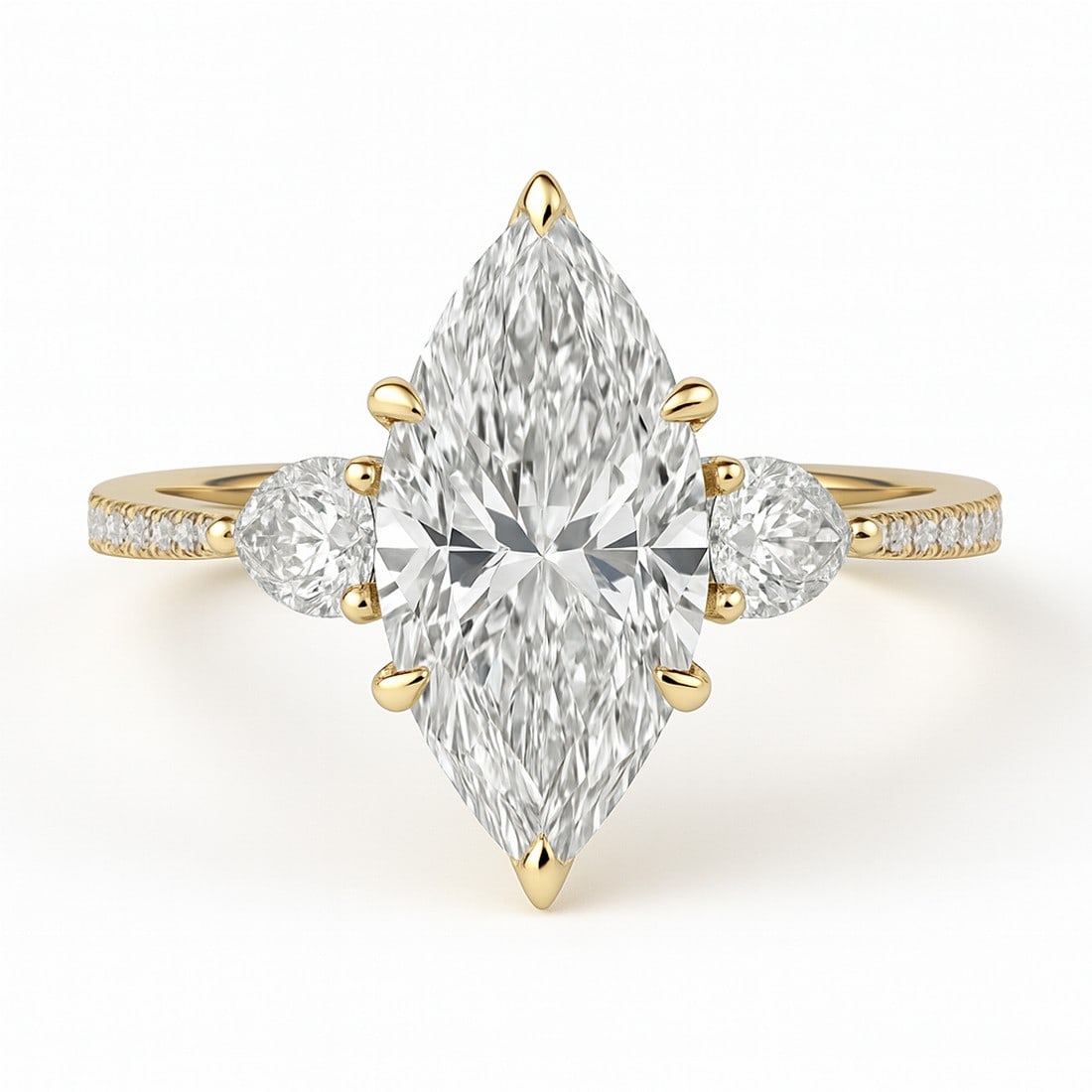 6.00 CT Marquise-Cut lab-grown diamond Diamond Three-Stone Engagement Ring in 14K Yellow Gold (1 of 2)