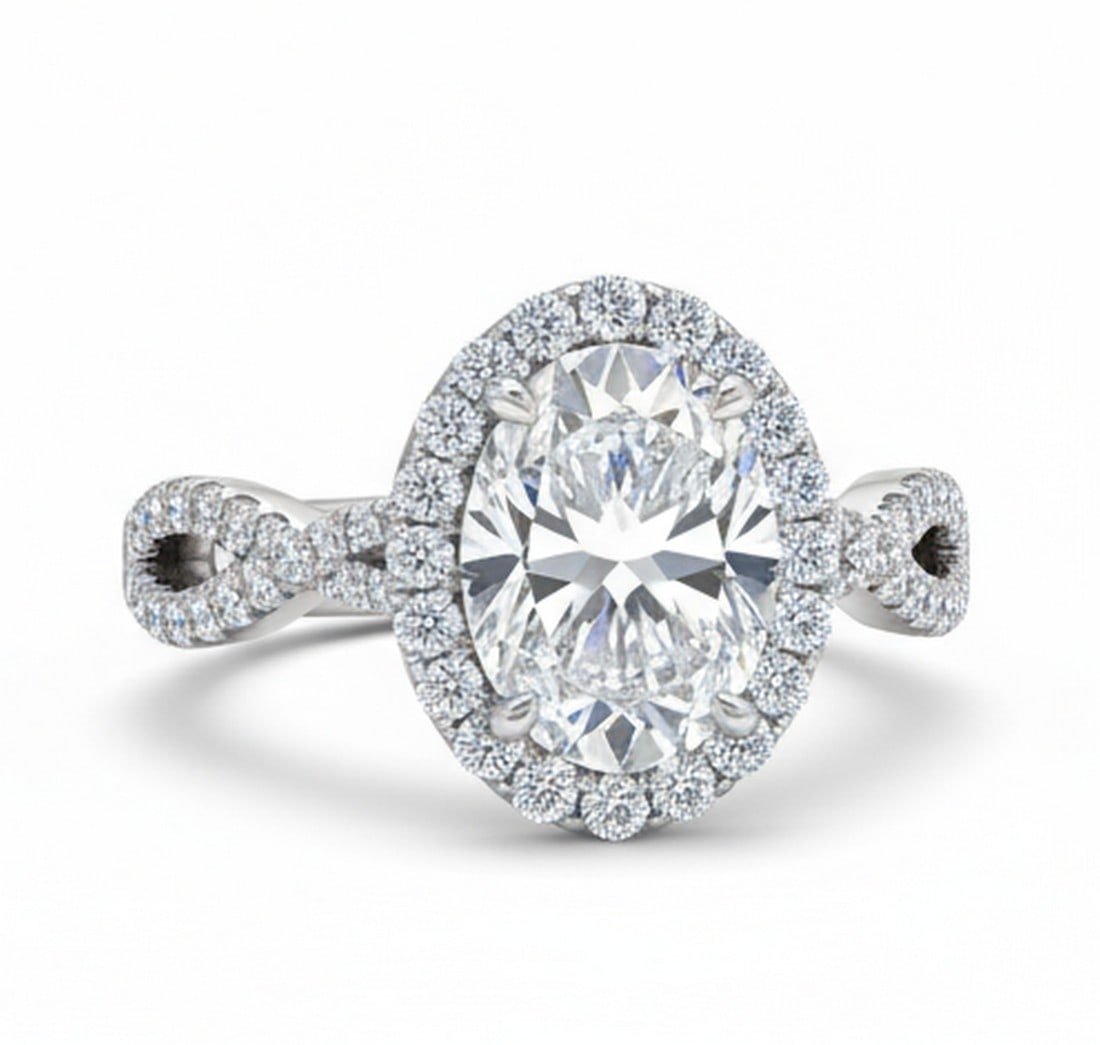 5.00 CT Oval lab-grown diamond Diamond Halo Engagement Ring - 2