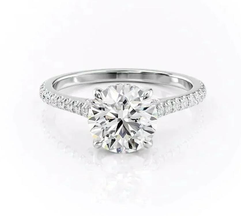 3.00 CT Round lab-grown diamond Diamond Pavé Band Engagement Ring in 14K White Gold (1 of 3)