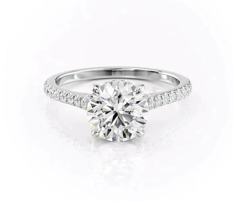 3.00 CT Round lab-grown diamond Diamond Pavé Band Engagement Ring in 14K White Gold - 2