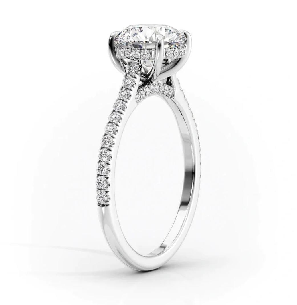 3.00 CT Round lab-grown diamond Diamond Pavé Band Engagement Ring in 14K White Gold - 3