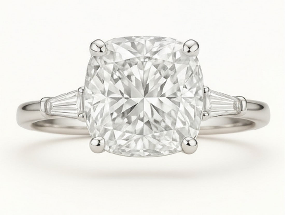 4.00 CT Cushion lab-grown diamond Diamond Three-Stone Engagement Ring in 14K White Gold (1 of 4)