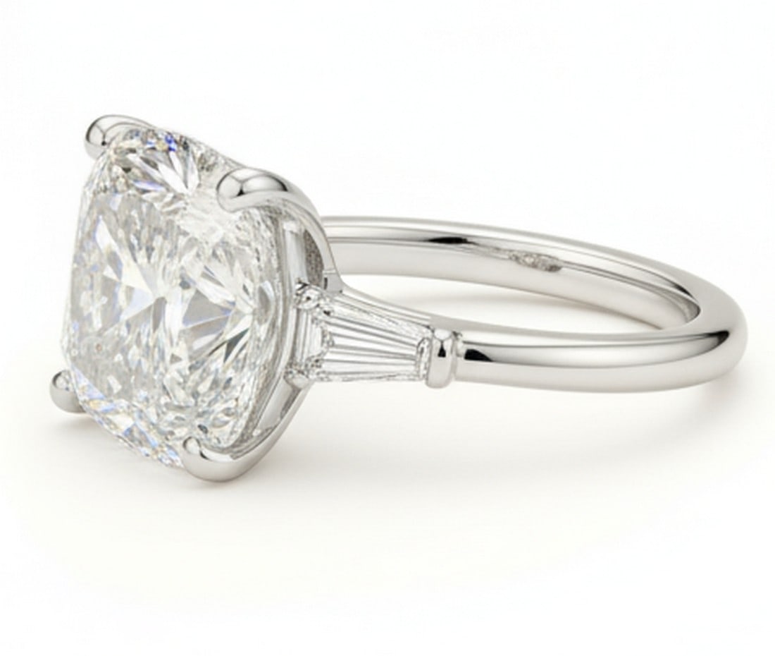 4.00 CT Cushion lab-grown diamond Diamond Three-Stone Engagement Ring in 14K White Gold - 2