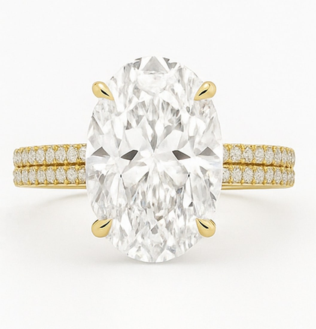 10.00 CT Oval lab-grown diamond Diamond Triple-Row Pavé Engagement Ring in 14K Yellow Gold - 2
