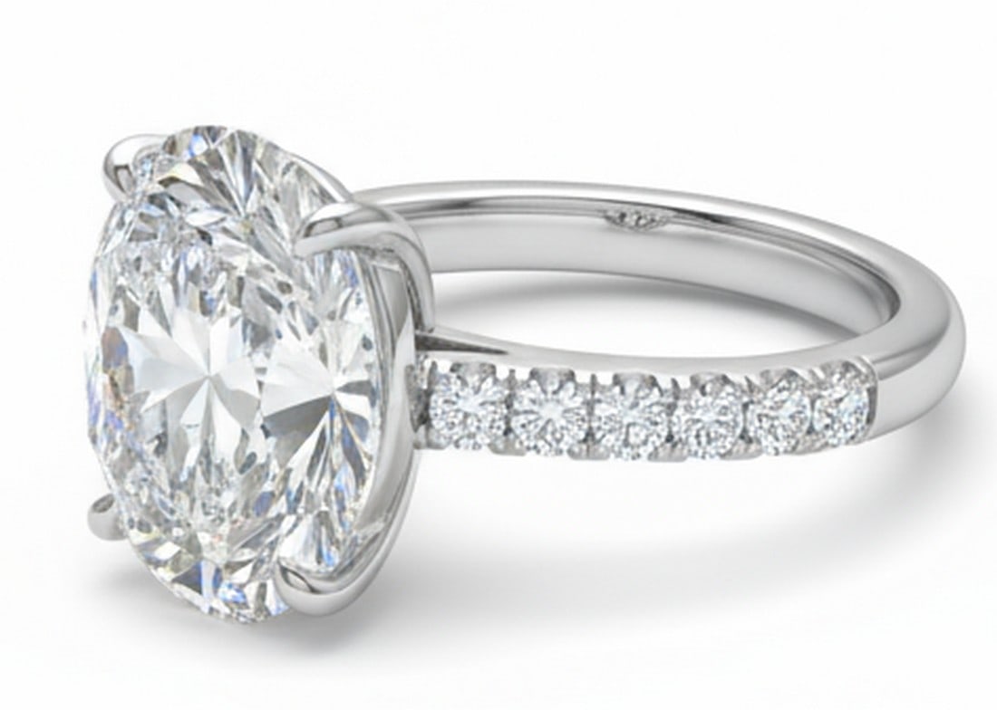 6.00 CT Oval lab-grown diamond Diamond Pavé Band Engagement Ring in 14K White Gold - 2