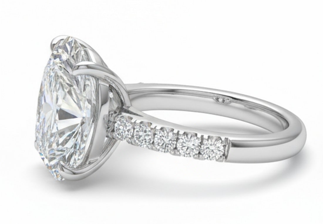 6.00 CT Oval lab-grown diamond Diamond Pavé Band Engagement Ring in 14K White Gold - 3