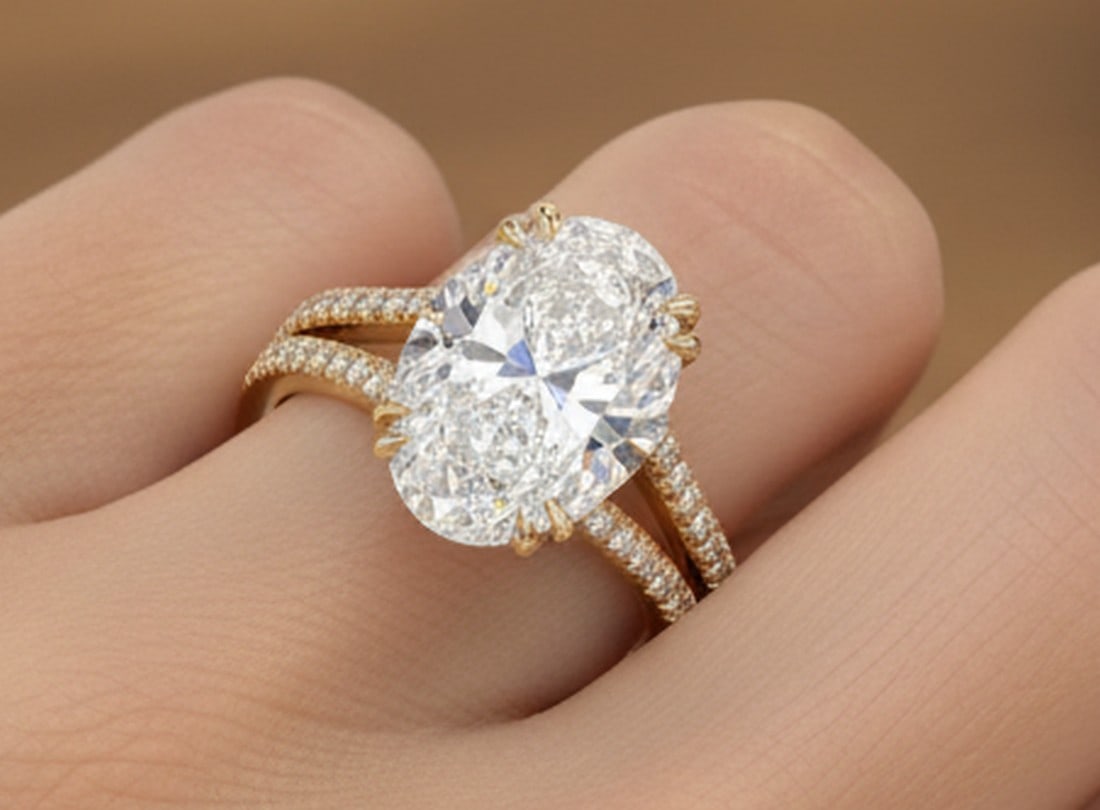 7.00 CT Oval lab-grown diamond Diamond Split-Shank Engagement Ring in 14K Yellow Gold - 3