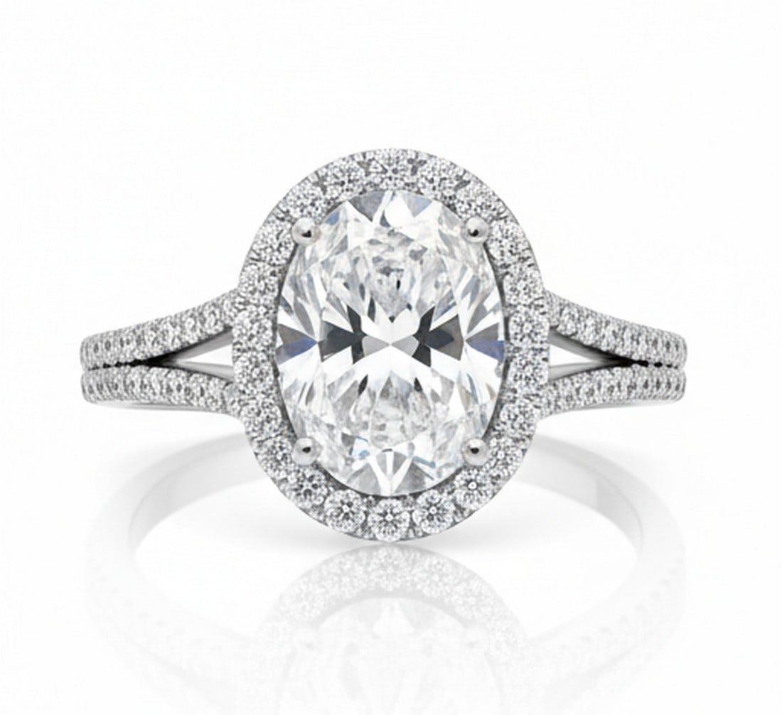 8.00 CT Oval lab-grown diamond Diamond Double-Halo Split-Shank Ring in 14K White Gold - 2