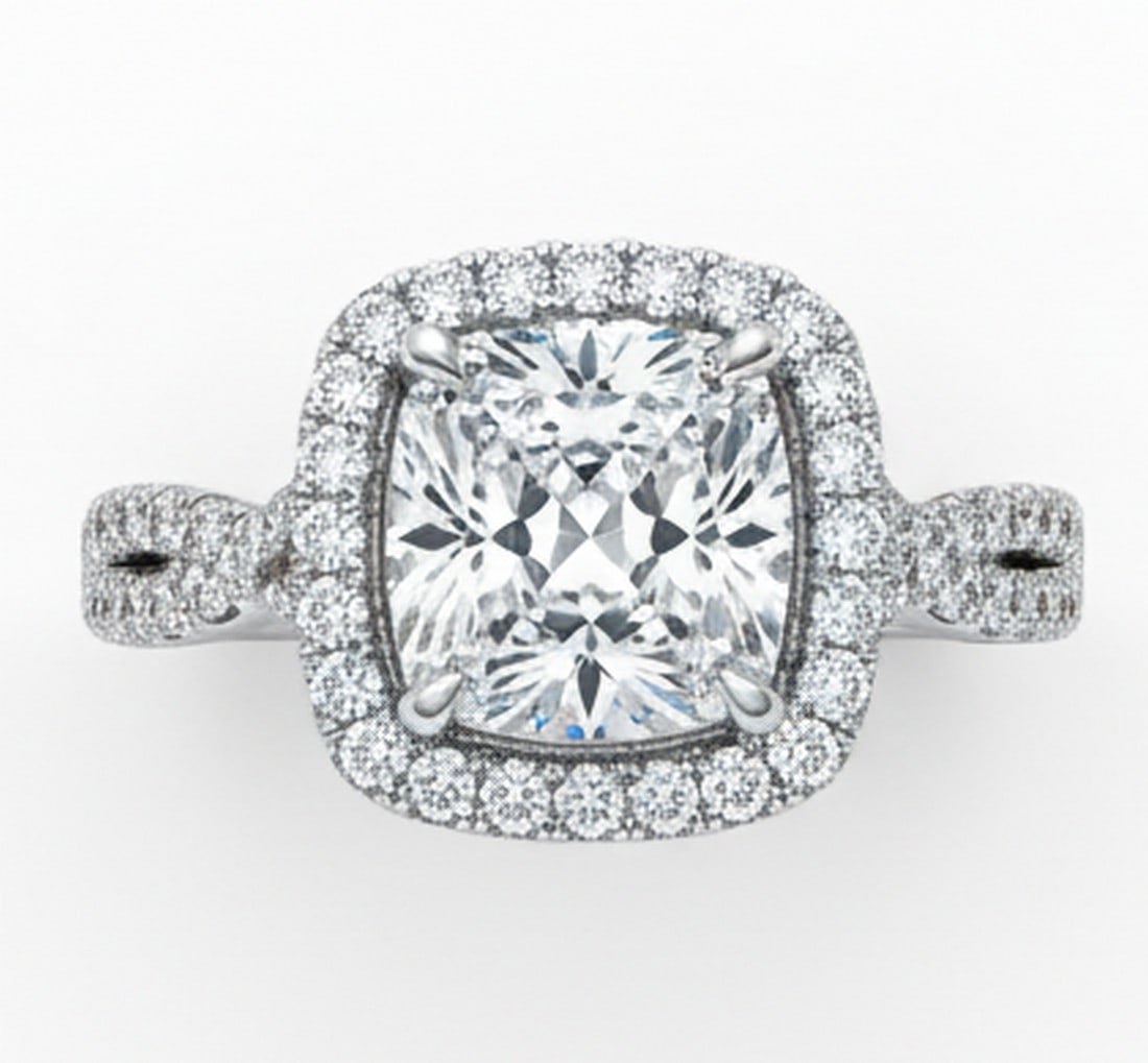 Lab-grown diamond 5.00 CT Princess-Cut Diamond Double Halo Ring in 14K White Gold (1 of 4)