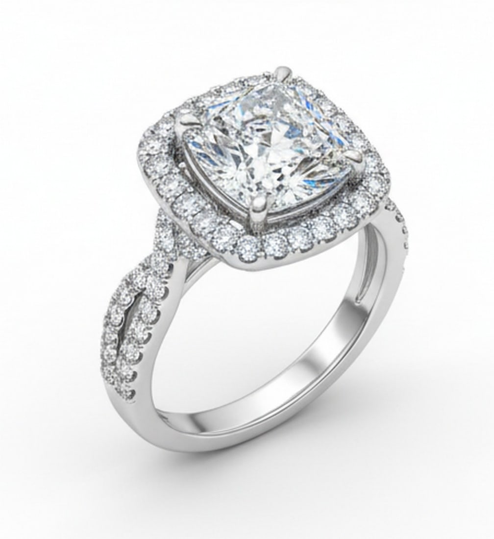 Lab-grown diamond 5.00 CT Princess-Cut Diamond Double Halo Ring in 14K White Gold - 2
