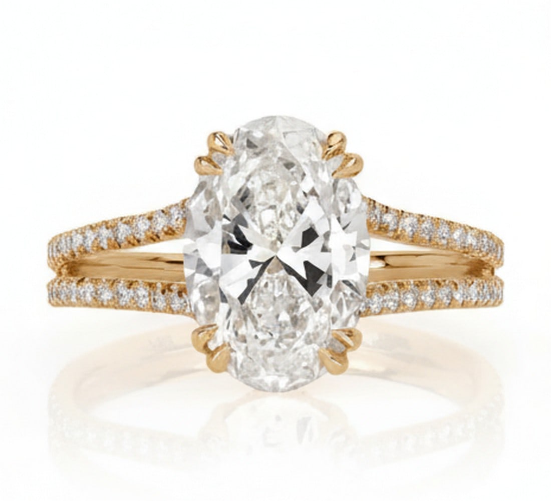 Lab-grown diamond 7.00 CT Radiant-Cut Diamond Three-Stone Ring in 14K Yellow Gold (1 of 2)
