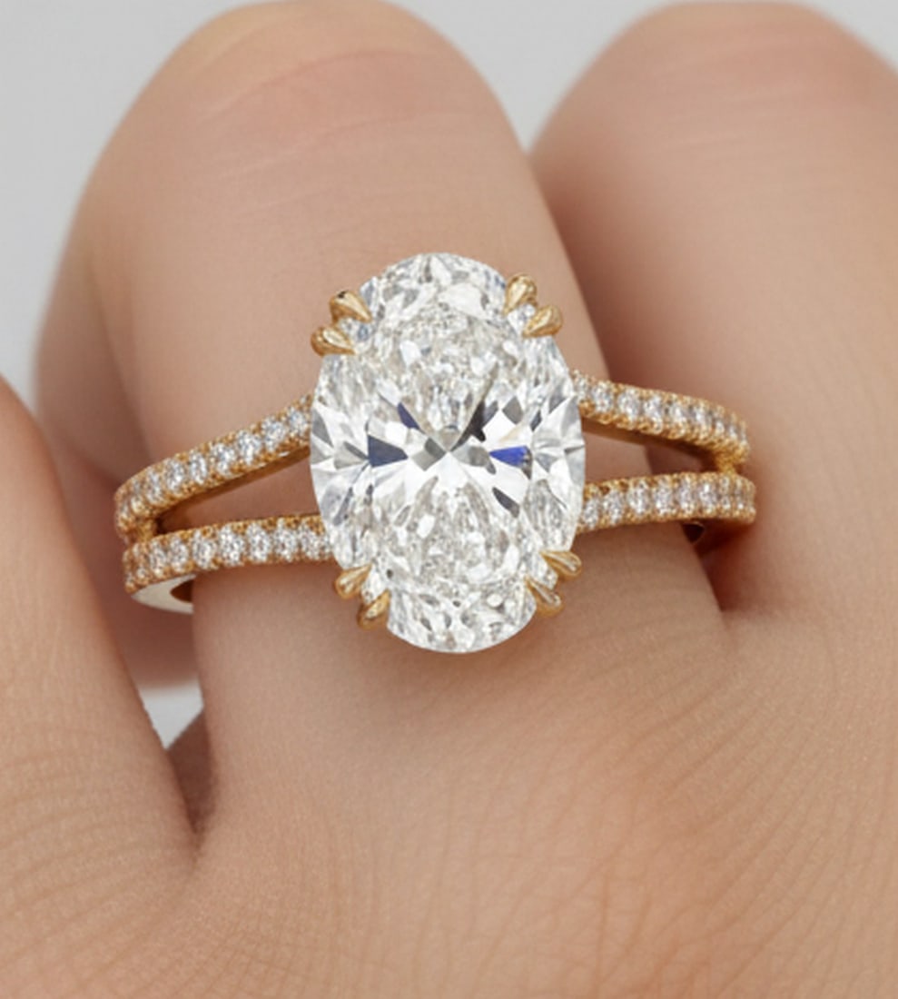 Lab-grown diamond 7.00 CT Radiant-Cut Diamond Three-Stone Ring in 14K Yellow Gold - 2