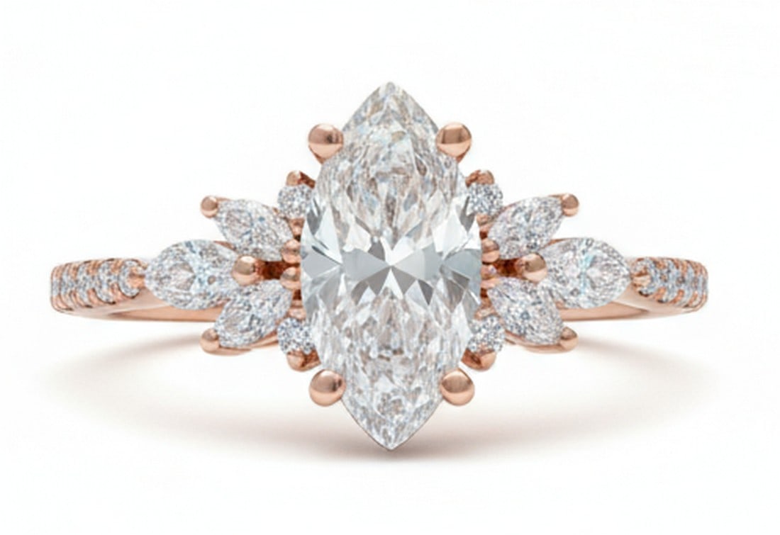 Lab-grown diamond 7.00 CT Pear-Shaped Diamond Hidden-Halo Ring in 14K Rose Gold: Title: lab-grown diamond 7.00 CT Pear-Shaped Diamond Hidden-Halo Ring in 14K Rose Gold Description: This unique lab-grown diamond diamond ring showcases a 7.00 carat pear-shaped center stone in a hidd