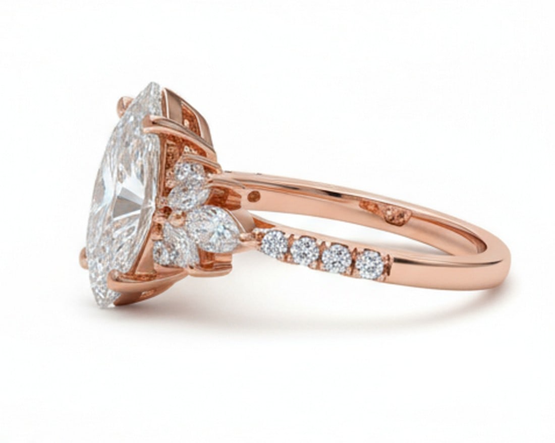 Lab-grown diamond 7.00 CT Pear-Shaped Diamond Hidden-Halo Ring in 14K Rose Gold - 2