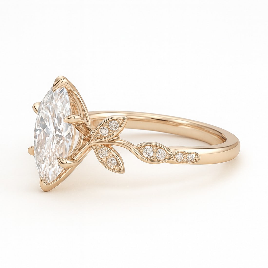 Lab-grown diamond 6.00 CT Marquise-Cut Diamond Cathedral-Style Ring in 14K Yellow Gold - 2