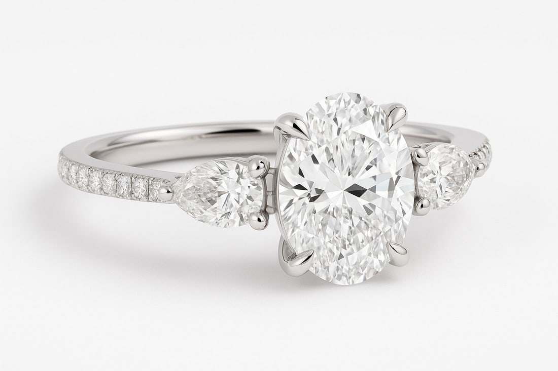 Lab-grown diamond 6.00 CT Oval-Cut Diamond Three-Stone Ring in 14K White Gold - 2