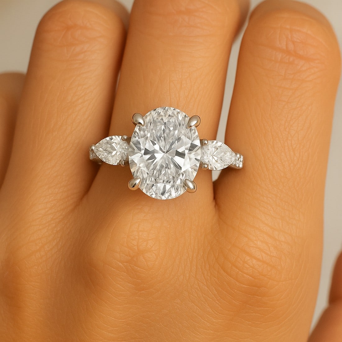 Lab-grown diamond 6.00 CT Oval-Cut Diamond Three-Stone Ring in 14K White Gold - 3