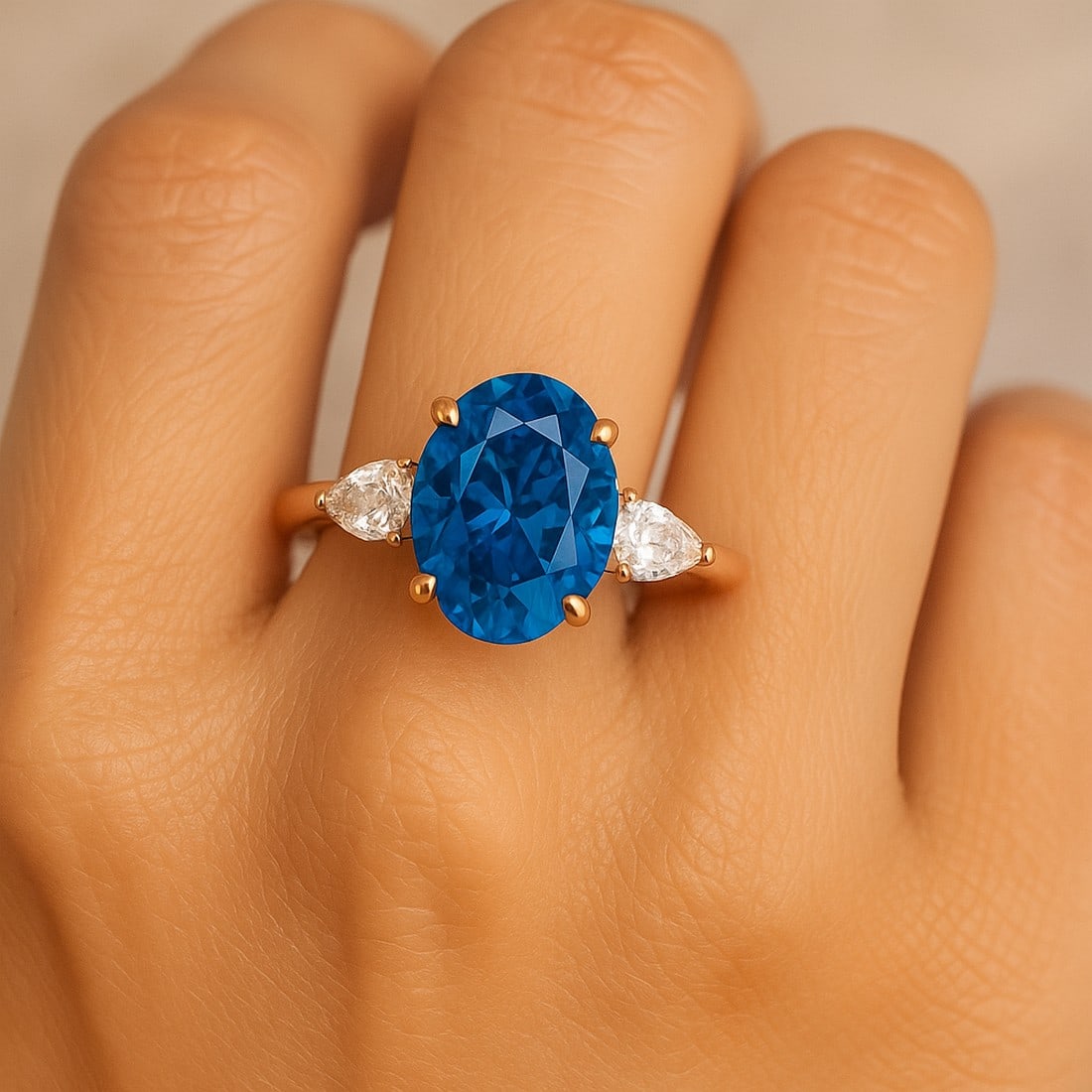 Lab-grown diamond 5.00 CT Pear-Shaped Diamond Bezel-Set Ring in 14K Rose Gold - 4