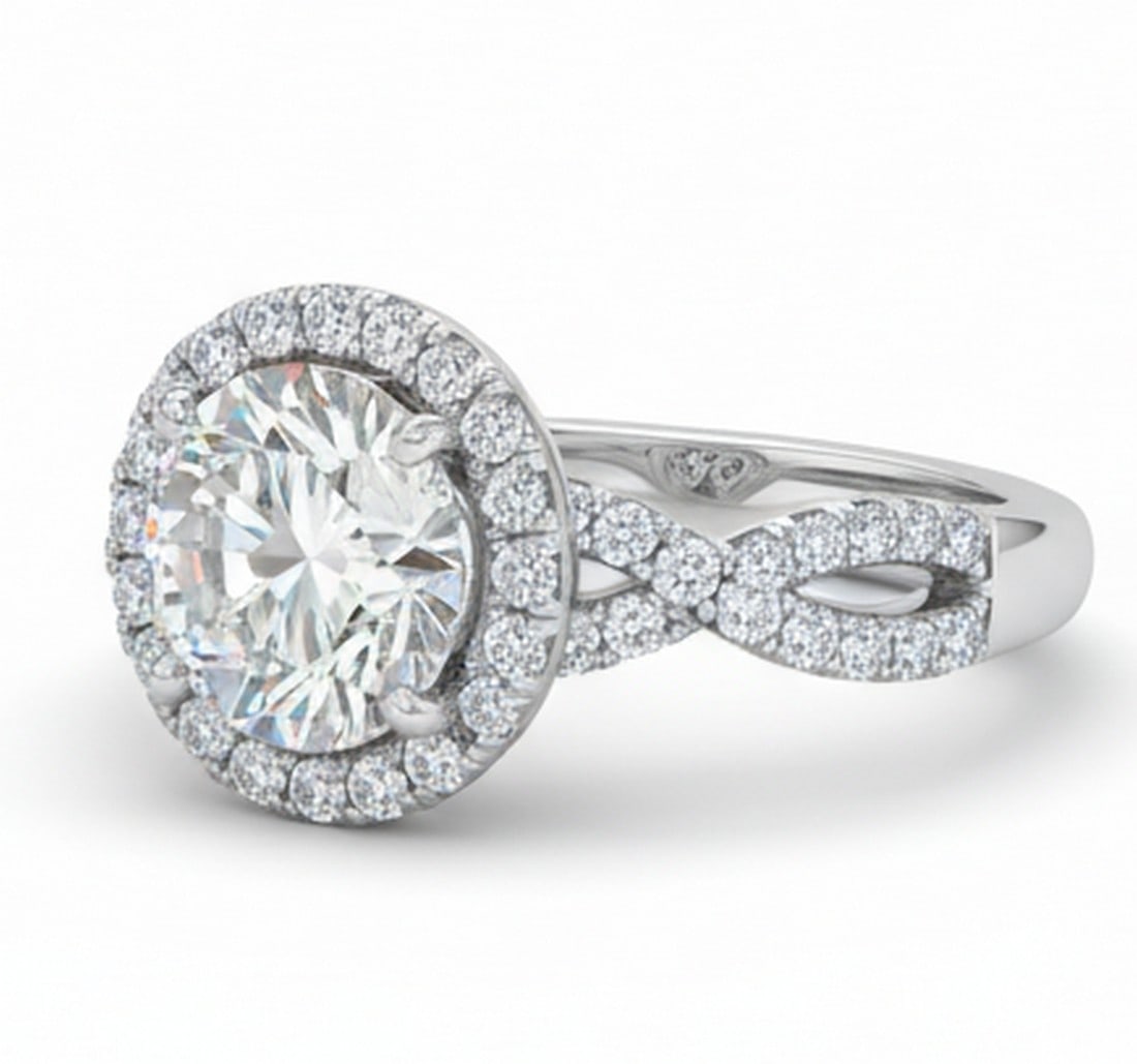 Lab-grown diamond 4.00 CT Princess-Cut Diamond Hidden-Halo Ring in 14K White Gold - 2