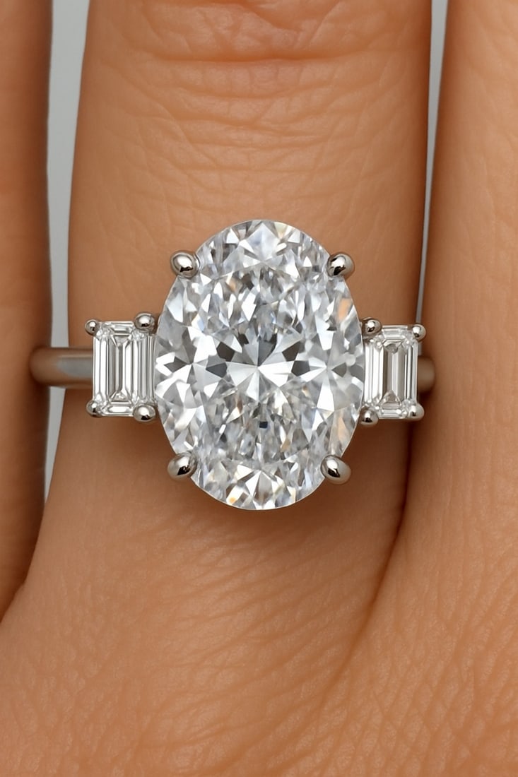 Lab-grown diamond 6.00 CT Emerald-Cut Diamond Double Halo Ring in 14K White Gold - 3