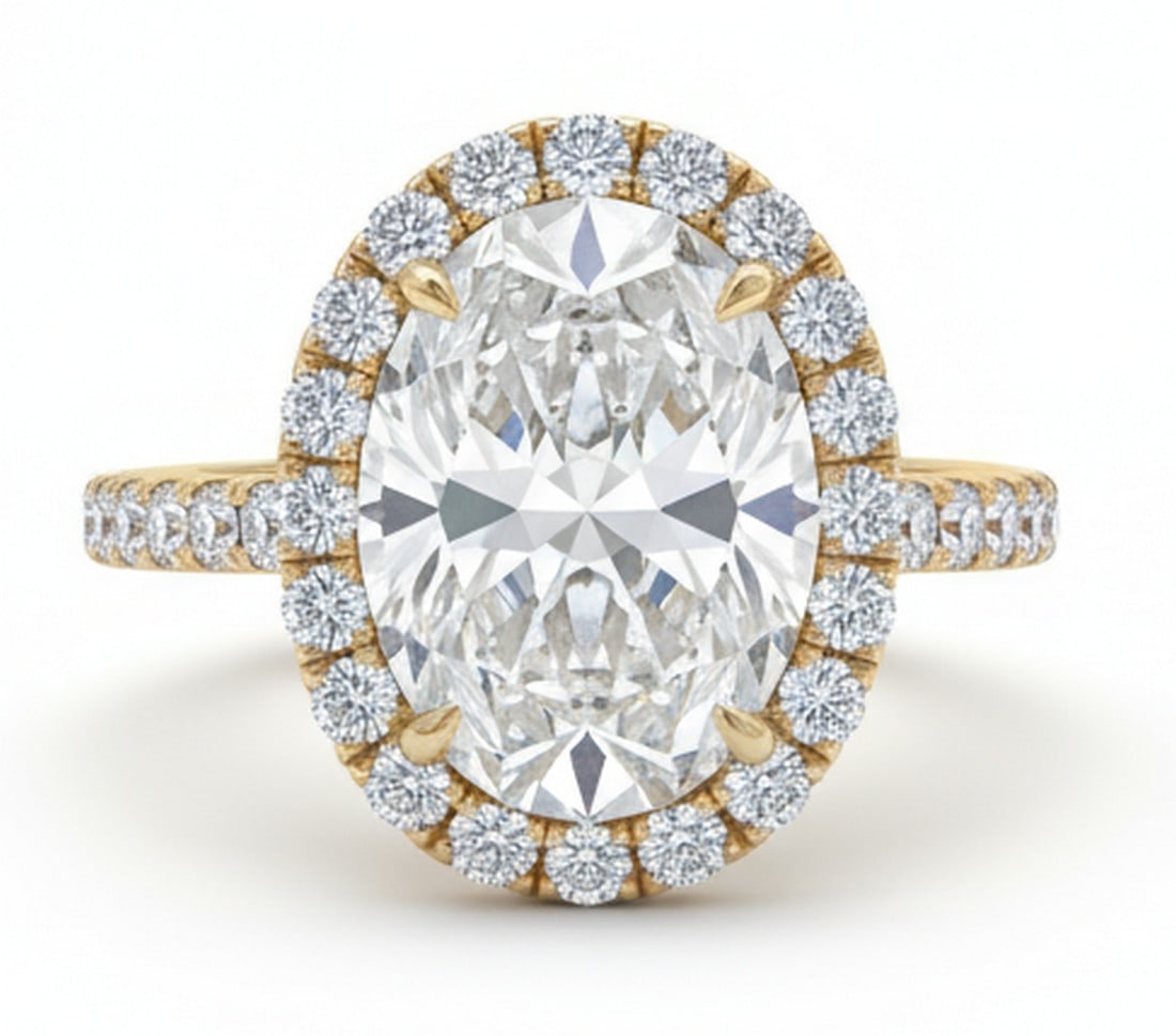 Lab-grown diamond 9.00 CT Cushion-Cut Diamond Cathedral-Style Ring in 14K Yellow Gold: Title: lab-grown diamond 9.00 CT Cushion-Cut Diamond Cathedral-Style Ring in 14K Yellow Gold Description: This unique lab-grown diamond diamond ring showcases a 9.00 carat cushion-cut center stone in