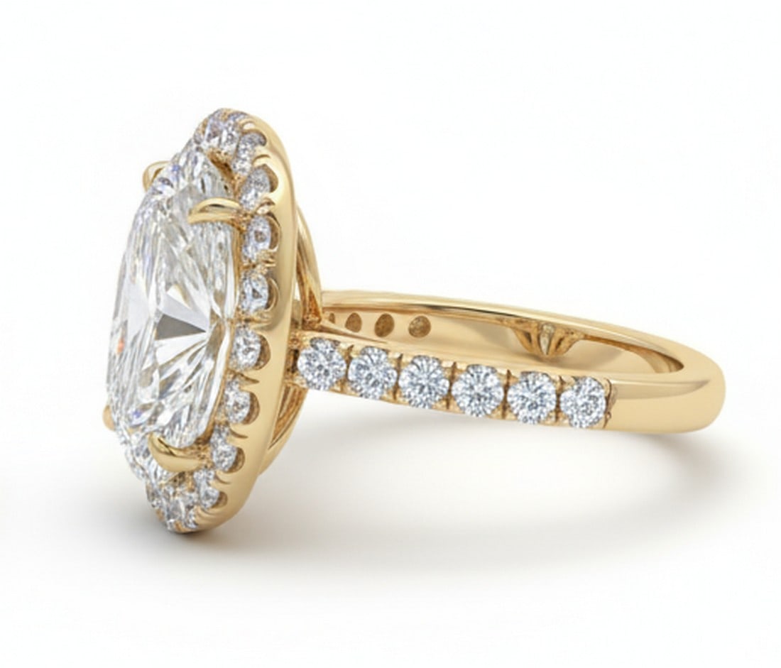 Lab-grown diamond 9.00 CT Cushion-Cut Diamond Cathedral-Style Ring in 14K Yellow Gold - 3