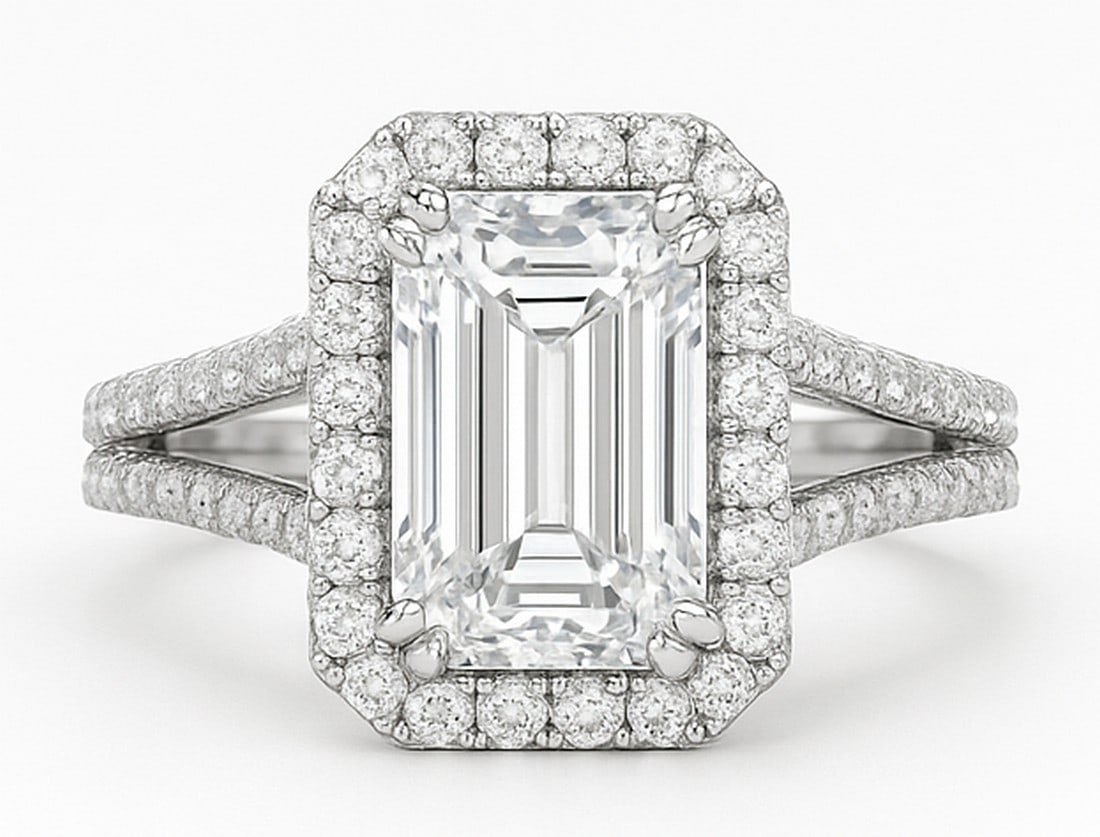 Lab-grown diamond 8.00 CT Oval-Cut Diamond Split-Shank Ring in 14K White Gold (1 of 2)