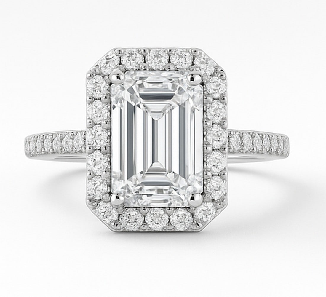 Lab-grown diamond 7.00 CT Emerald-Cut Diamond Bezel-Set Ring in 14K White Gold (1 of 3)