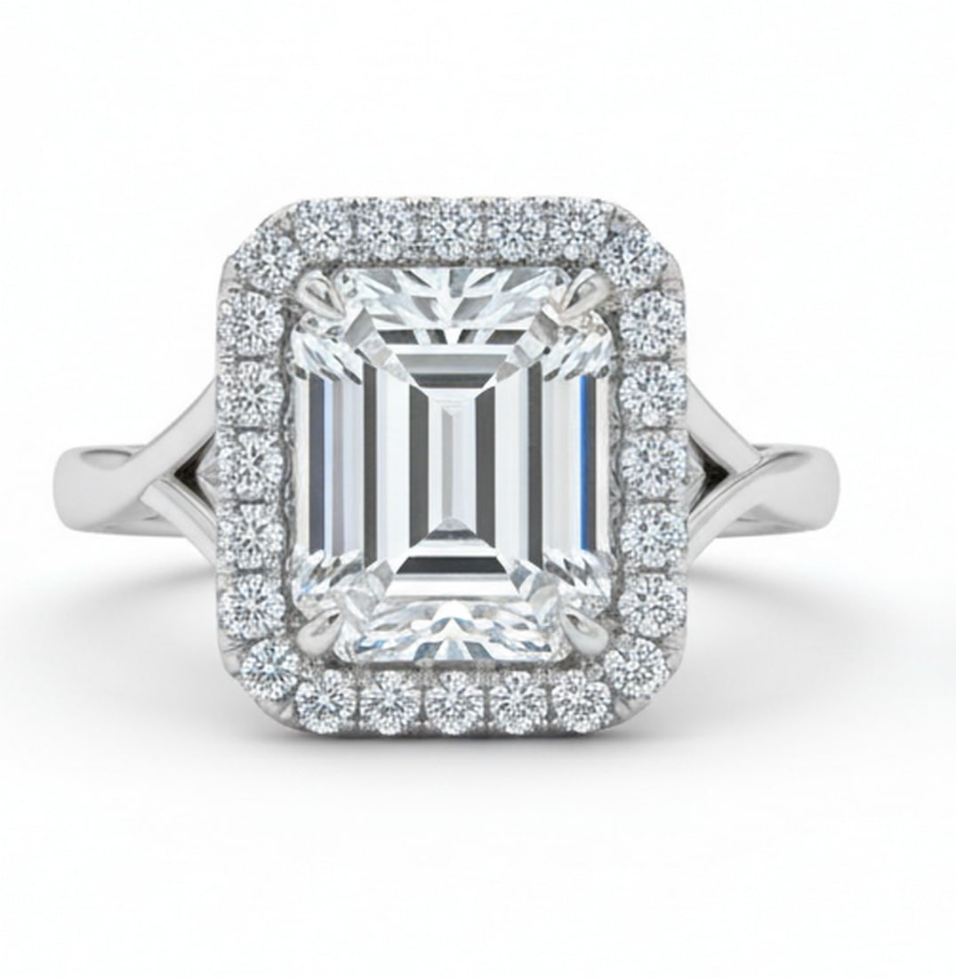 Lab-grown diamond 5.00 CT Radiant-Cut Diamond Halo Engagement Ring in 14K White Gold (1 of 3)