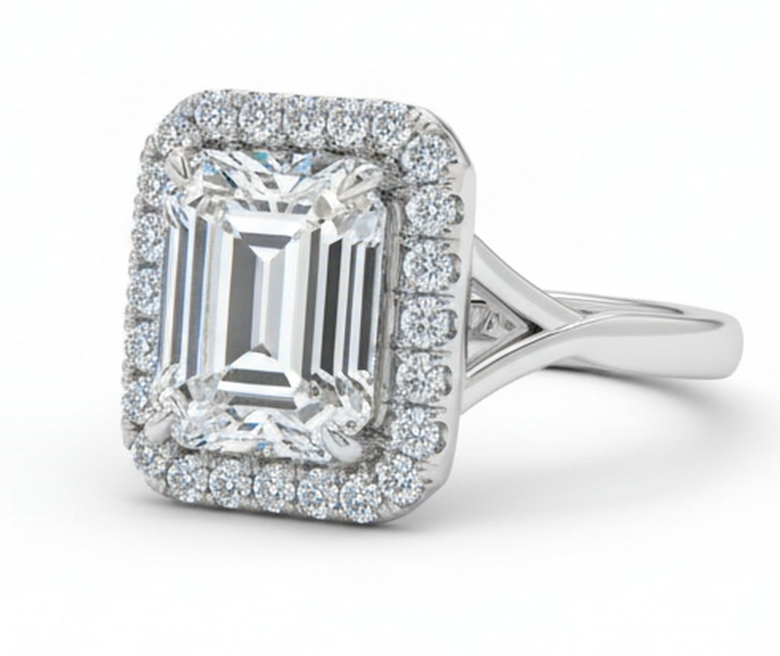 Lab-grown diamond 5.00 CT Radiant-Cut Diamond Halo Engagement Ring in 14K White Gold - 2