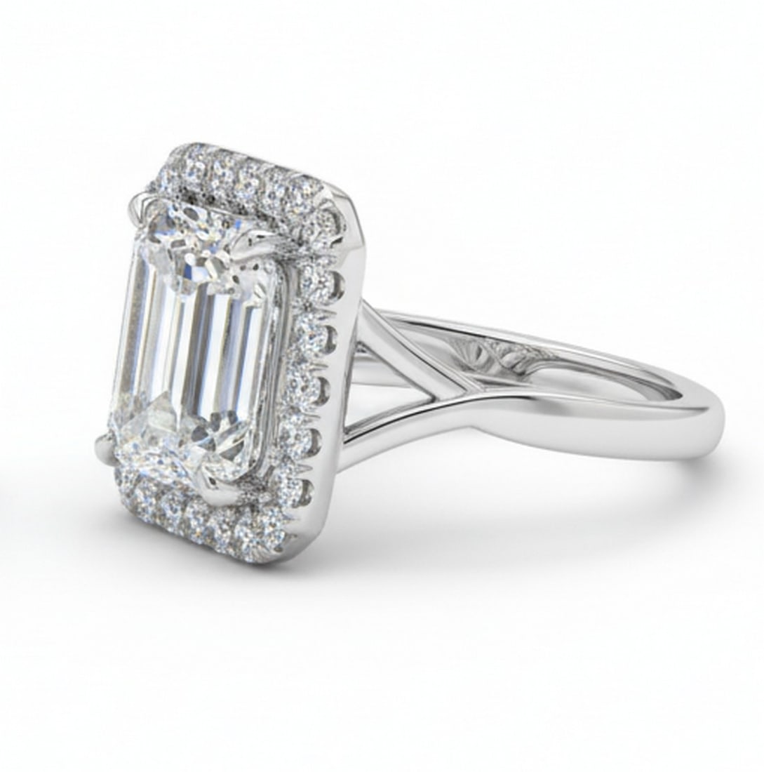 Lab-grown diamond 5.00 CT Radiant-Cut Diamond Halo Engagement Ring in 14K White Gold - 3