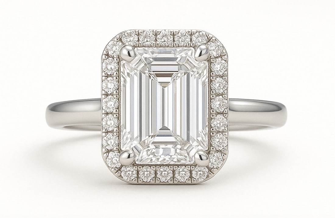 Lab-grown diamond 7.00 CT Round Brilliant-Cut Diamond Double Halo Ring in 14K White Gold (1 of 2)