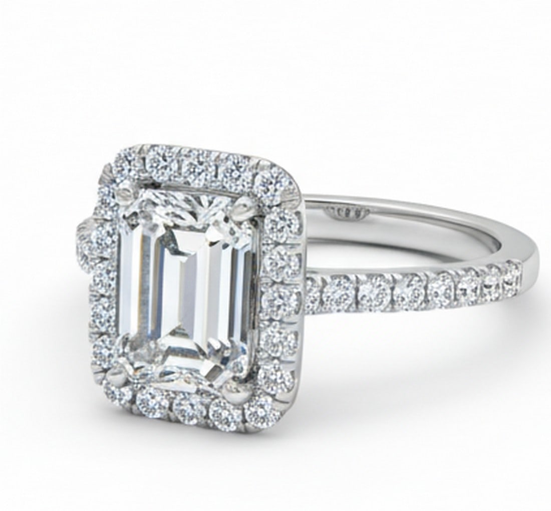 Lab-grown diamond 6.00 CT Emerald-Cut Diamond Double Halo Ring in 14K White Gold - 2