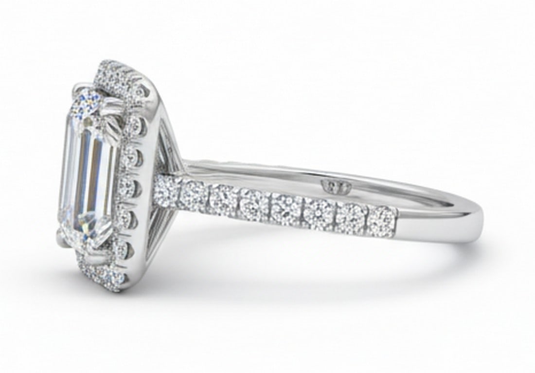 Lab-grown diamond 6.00 CT Emerald-Cut Diamond Double Halo Ring in 14K White Gold - 3