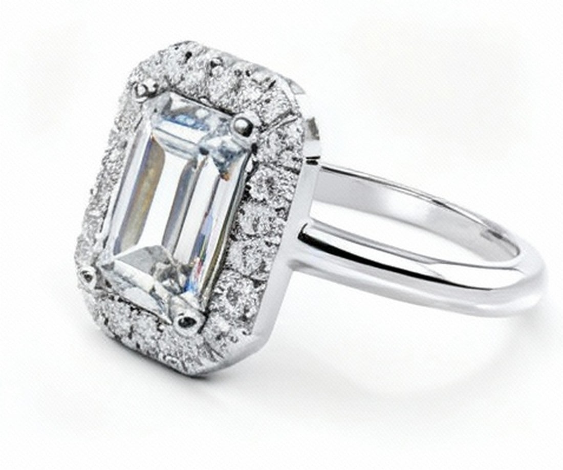 Lab-grown diamond 7.00 CT Cushion-Cut Diamond Halo Engagement Ring in 14K White Gold - 2