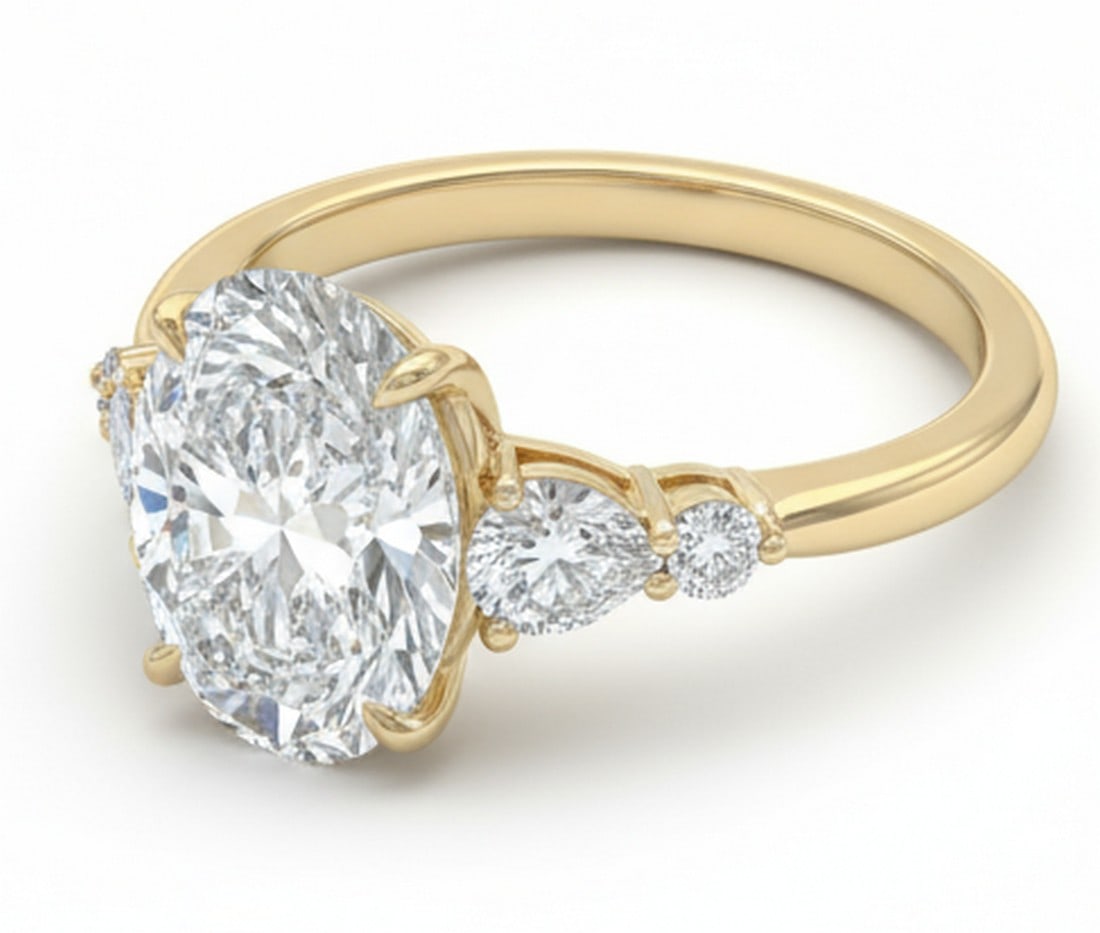 Lab-grown diamond 7.00 CT Pear-Shaped Diamond Double Halo Ring in 14K Yellow Gold - 2
