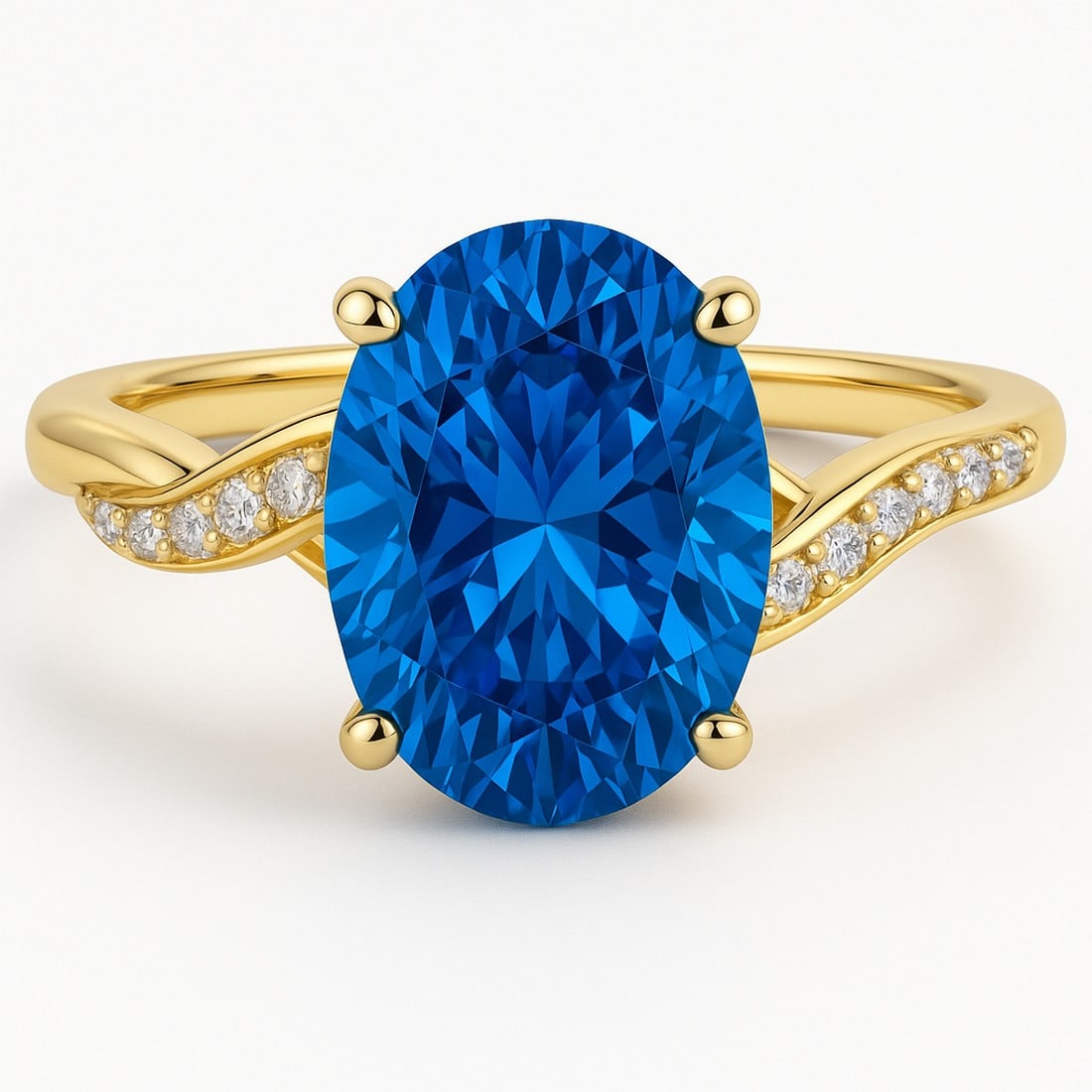 Lab-grown diamond 7.00 CT Oval-Cut Diamond Split-Shank Ring in 14K Yellow Gold: Title: lab-grown diamond 7.00 CT Oval-Cut Diamond Split-Shank Ring in 14K Yellow Gold Description: This unique lab-grown diamond diamond ring showcases a 7.00 carat oval-cut center stone in a split-sh