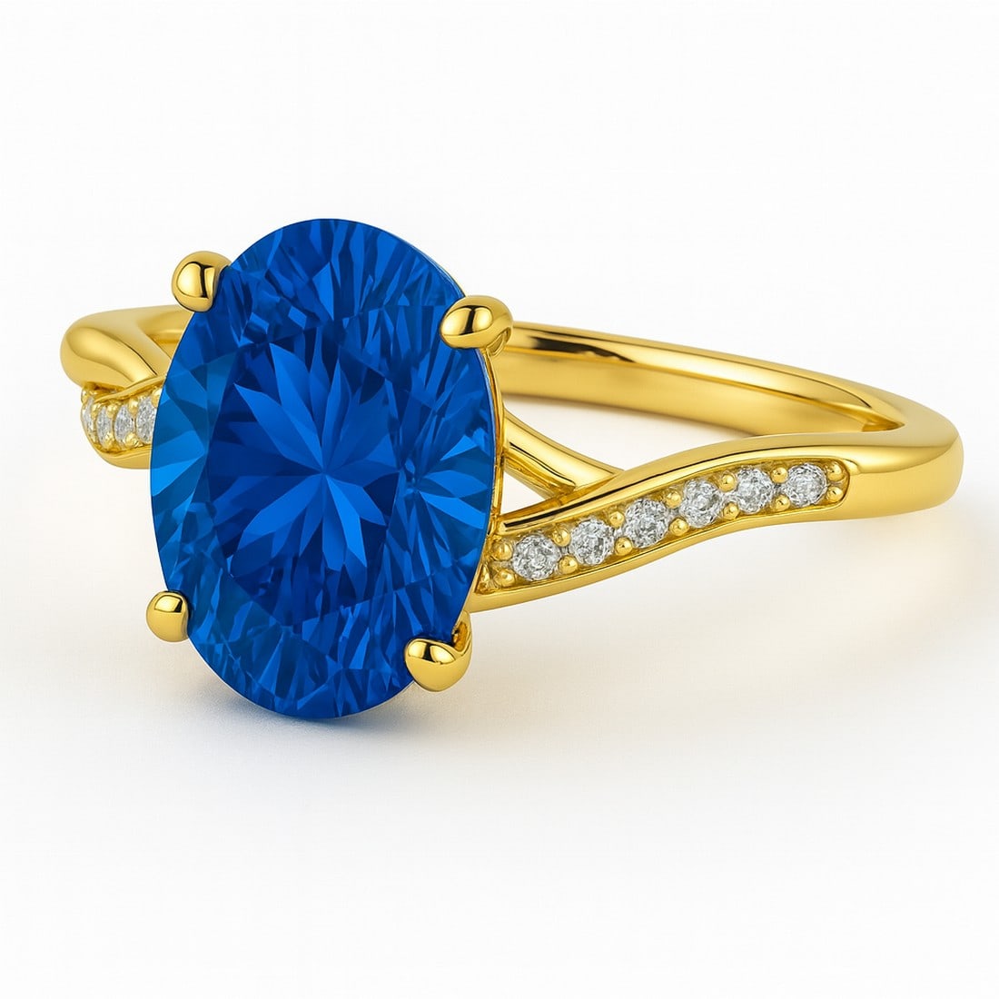 Lab-grown diamond 7.00 CT Oval-Cut Diamond Split-Shank Ring in 14K Yellow Gold - 2