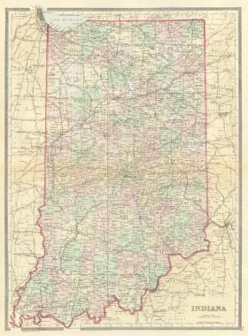 Indiana: Title: Indiana Publication Date: 1886 Author: BRADLEY, WM. M. & BRO. Publisher: WM. M. BRADLEY & BRO. Publishing Info: Detailed with railroads named. With leaf of gazetteer data. Handsome. Reserve: