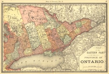 Map of Ontario, No. 2. Map of the Eastern Part Of the Province Of Ontario.: Title: Map of Ontario, No. 2. Map of the Eastern Part Of the Province Of Ontario. Publication Date: 1884 Author: [RAND, MCNALLY & CO.] Publisher: H.H. HARDESTY & CO. Publishing Info: Double-page map